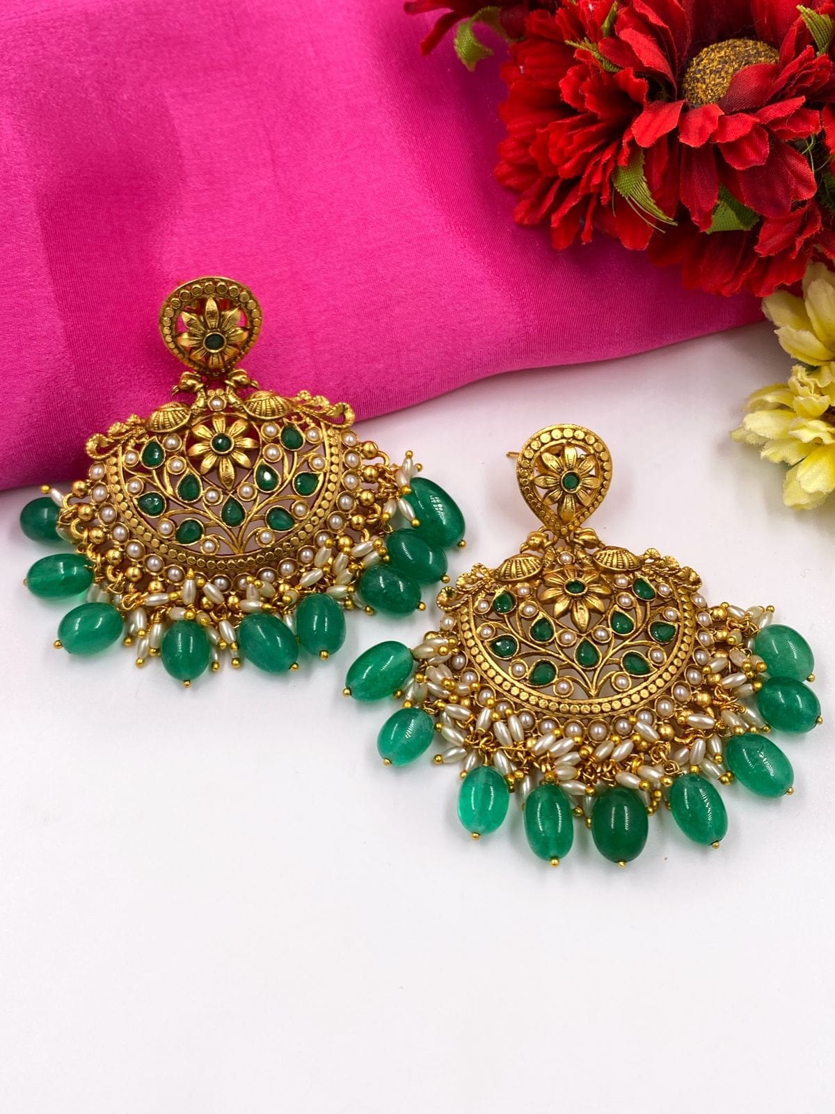 Buy 22Kt Antique Gold Peacock Designer Gheru Earrings 135VG5605 Online from  Vaibhav Jewellers